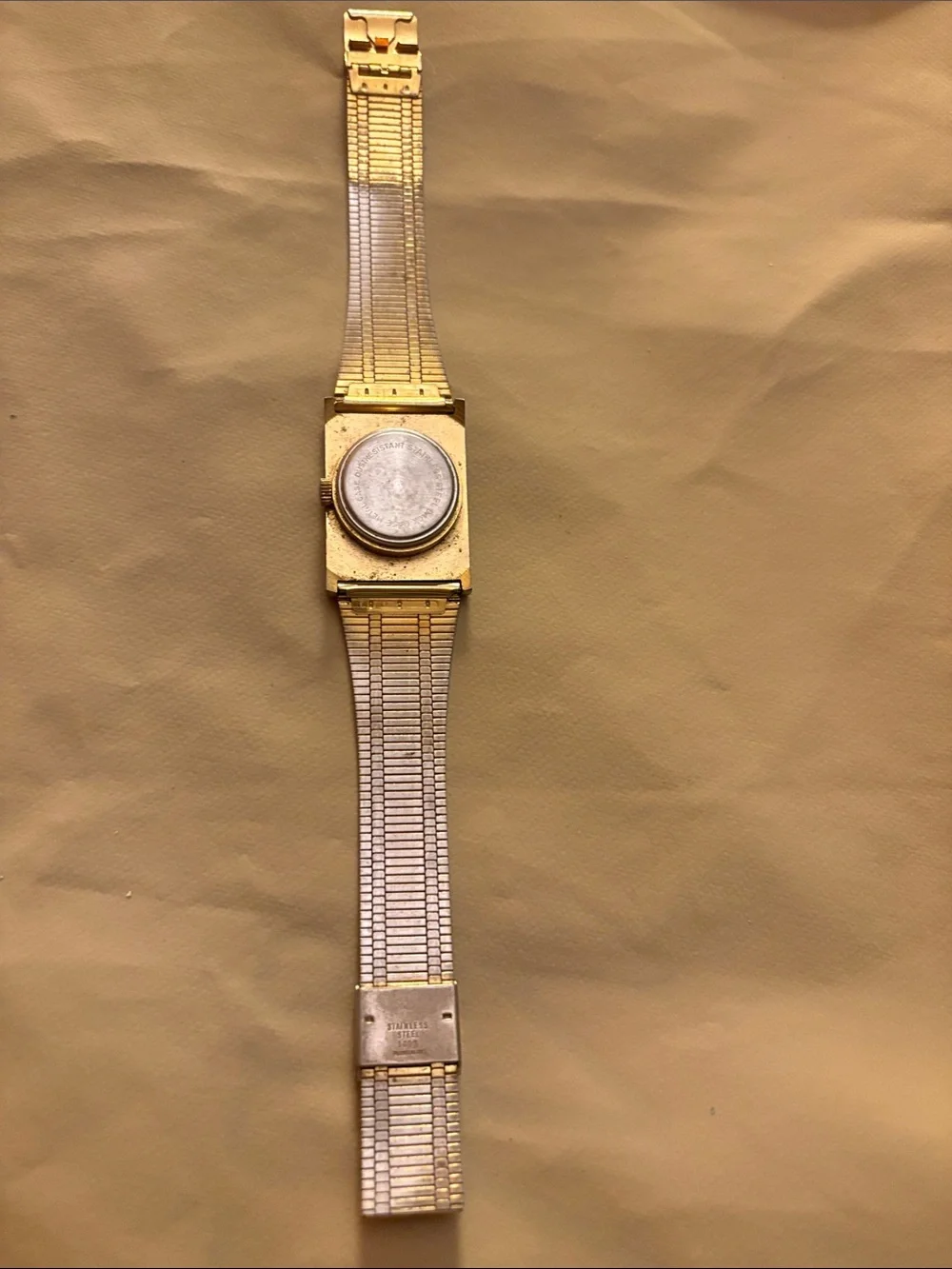 Silver and Gold Square-Face Metal Band Watch